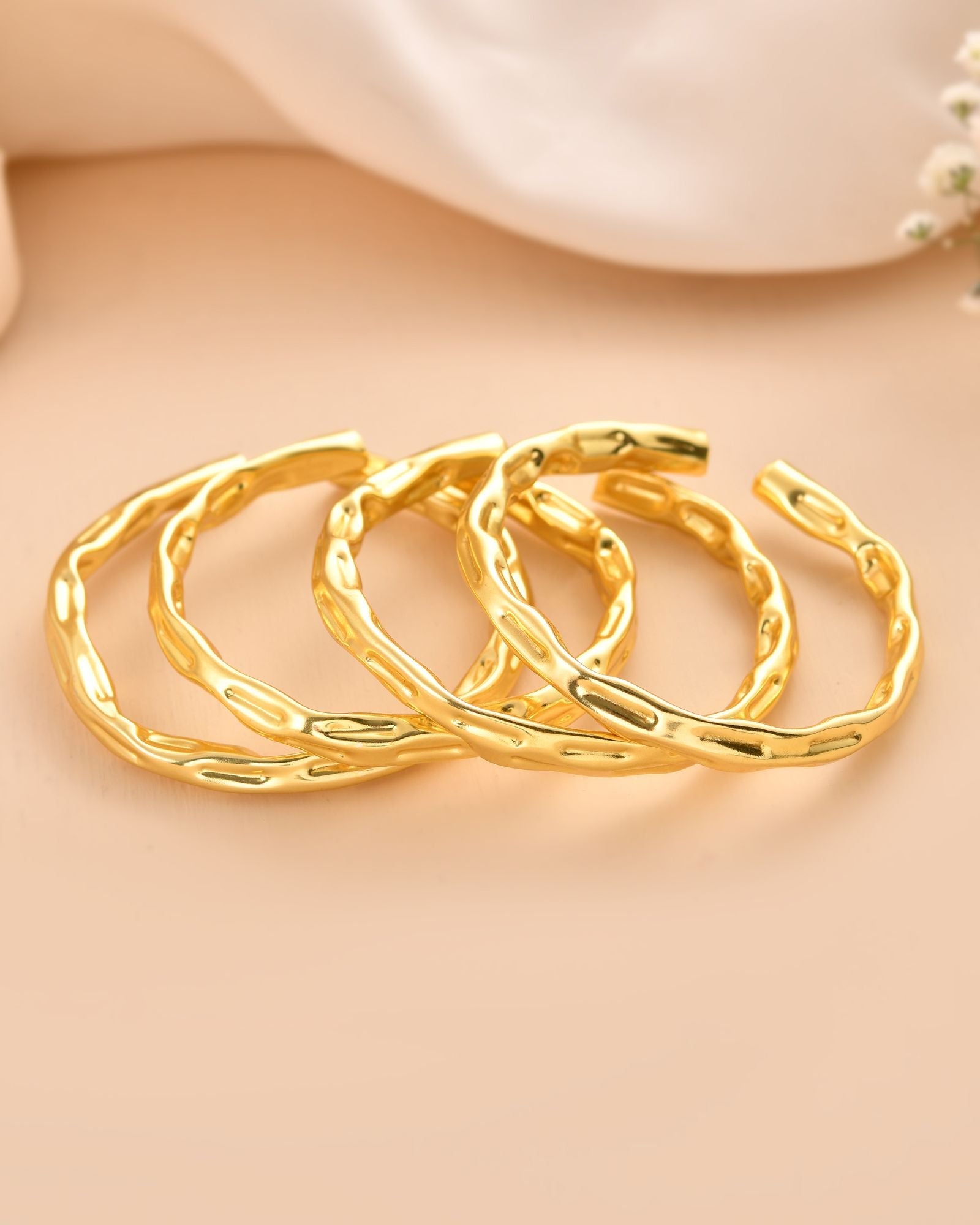 Jewels Nest Gold-Tone Organic Textured Open Bangles Set For Women