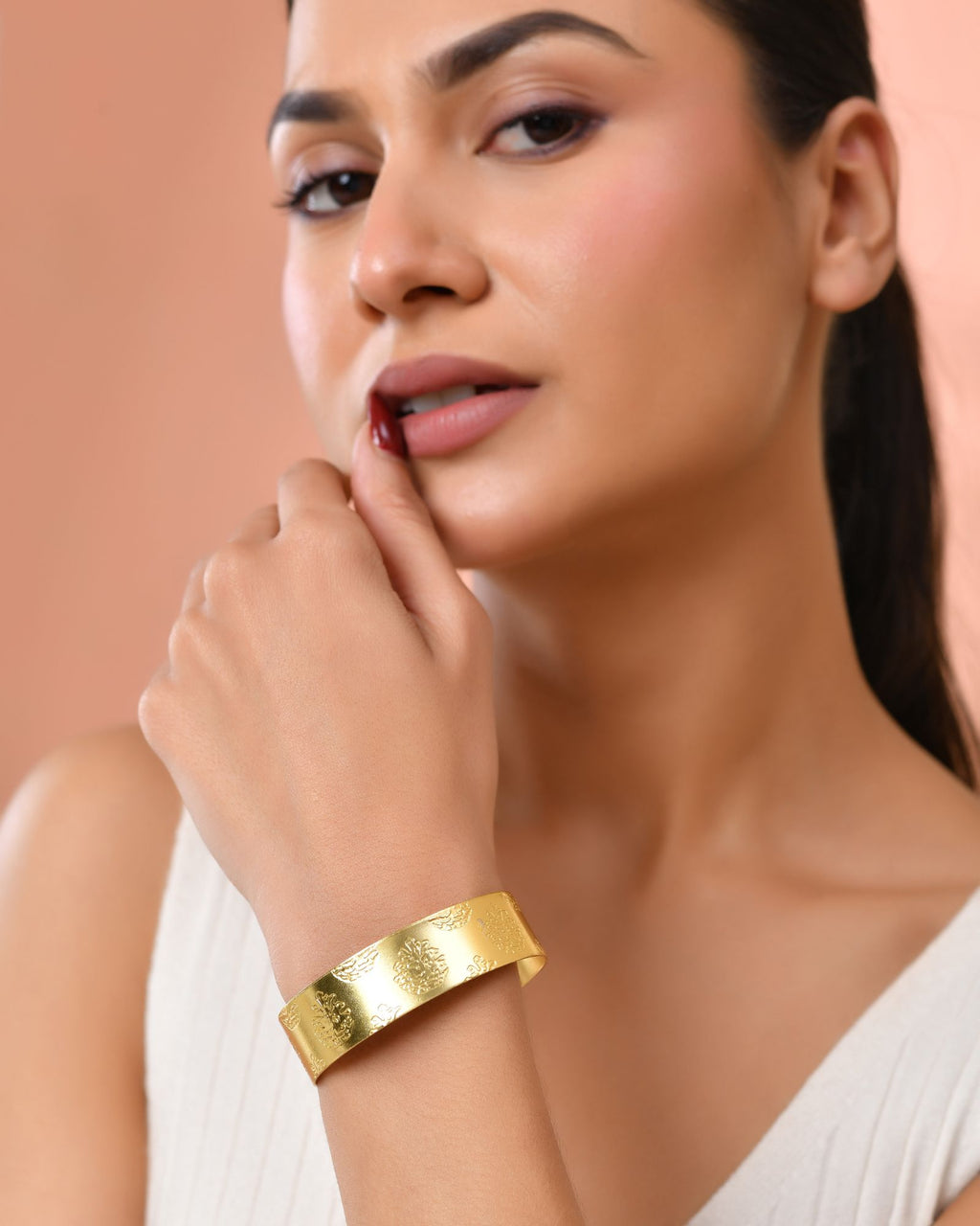 Jewels Nest Gold-Tone Engraved Wide Cuff Bangle For Women - Distacart