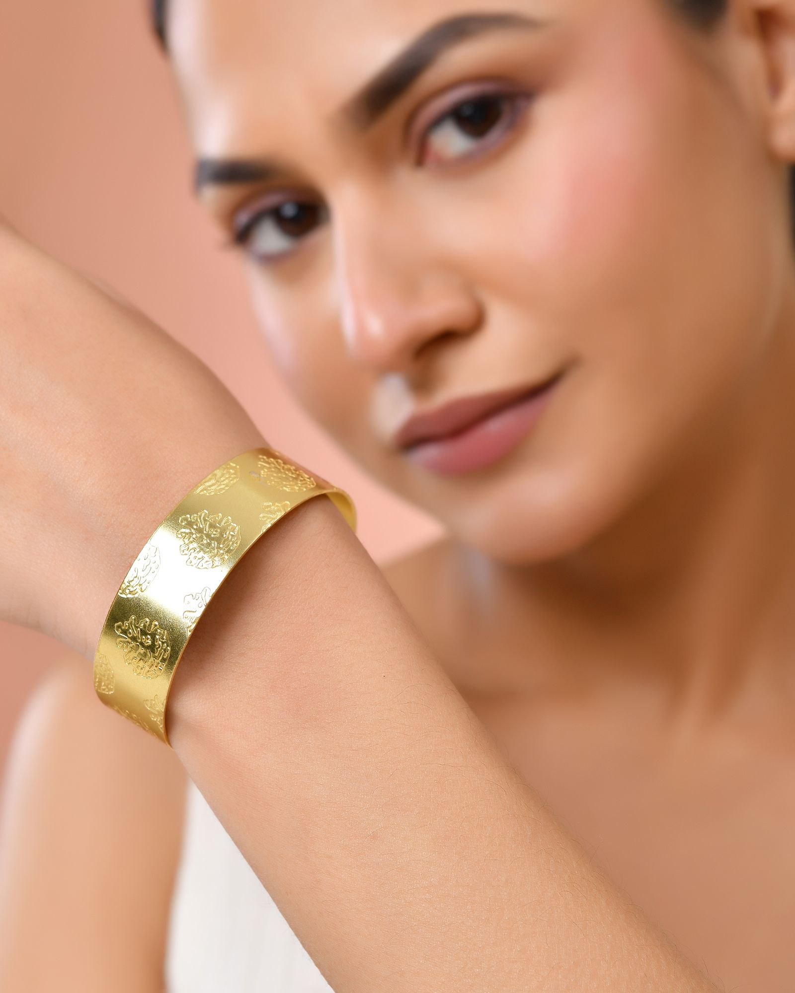 Jewels Nest Gold-Tone Engraved Wide Cuff Bangle For Women - Distacart