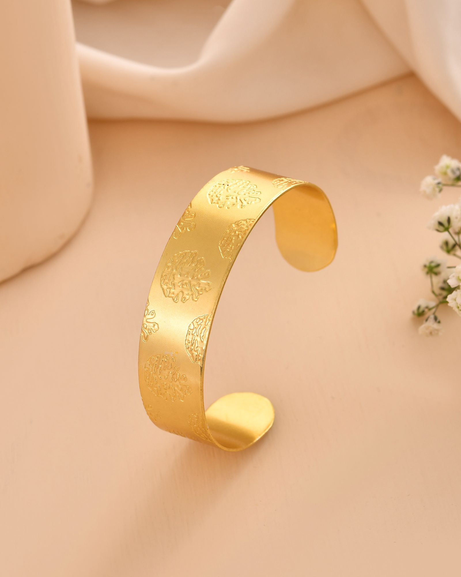 Jewels Nest Gold-Tone Engraved Wide Cuff Bangle For Women - Distacart