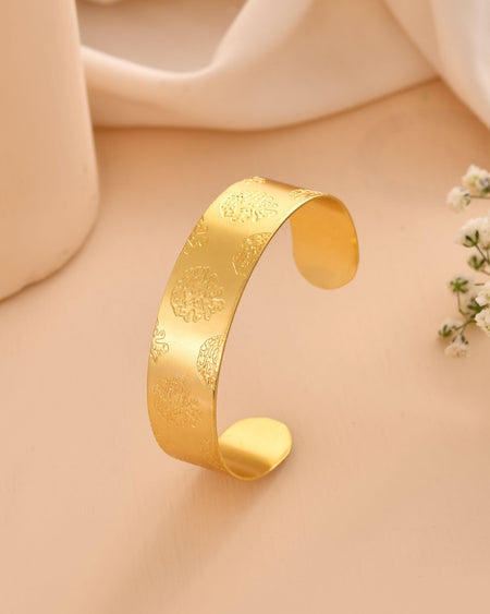 Jewels Nest Gold-Tone Engraved Wide Cuff Bangle For Women