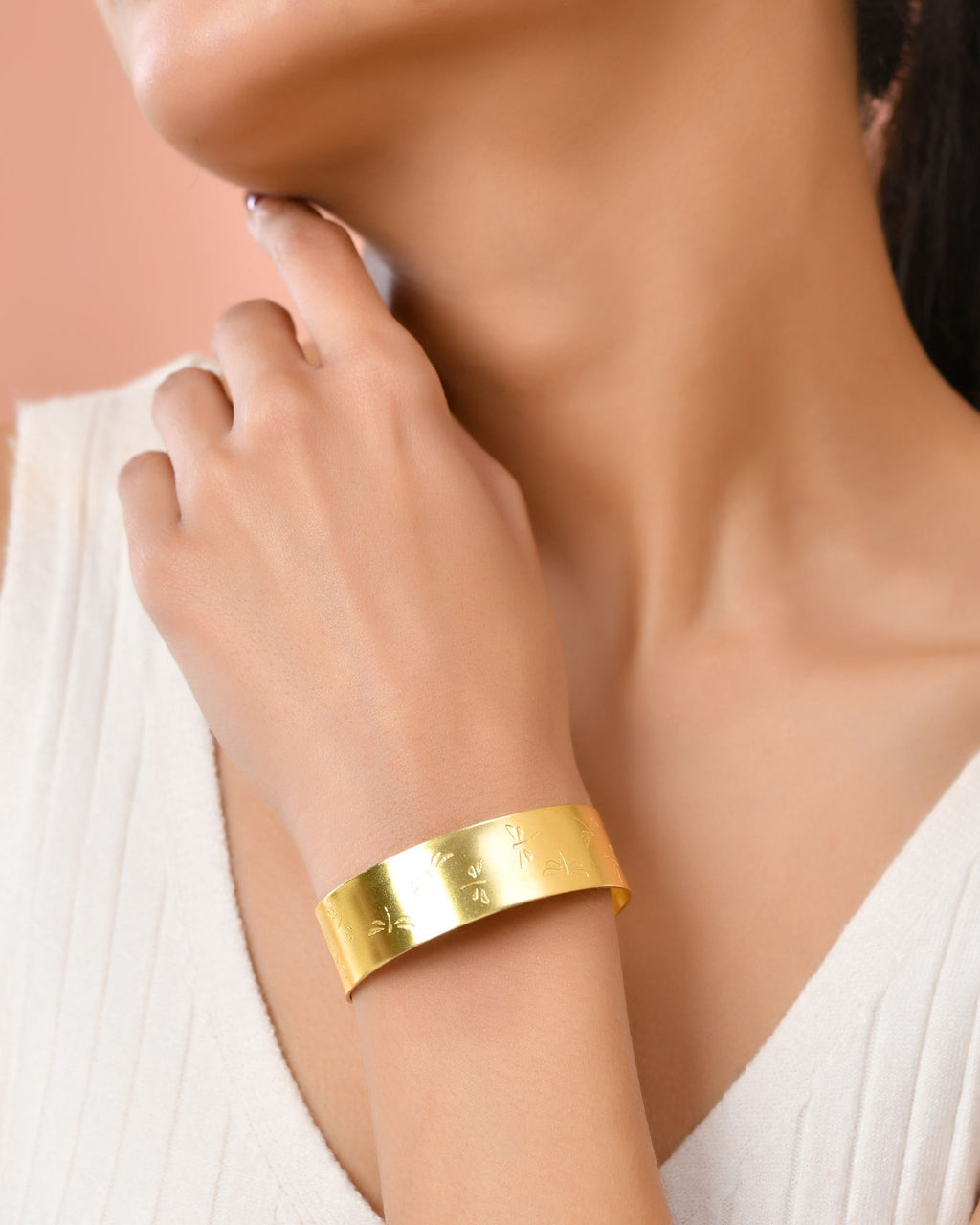 Jewels Nest Gold-Tone Anti- Tarnish Floral Engraved Wide Cuff Bangle For Women - Distacart