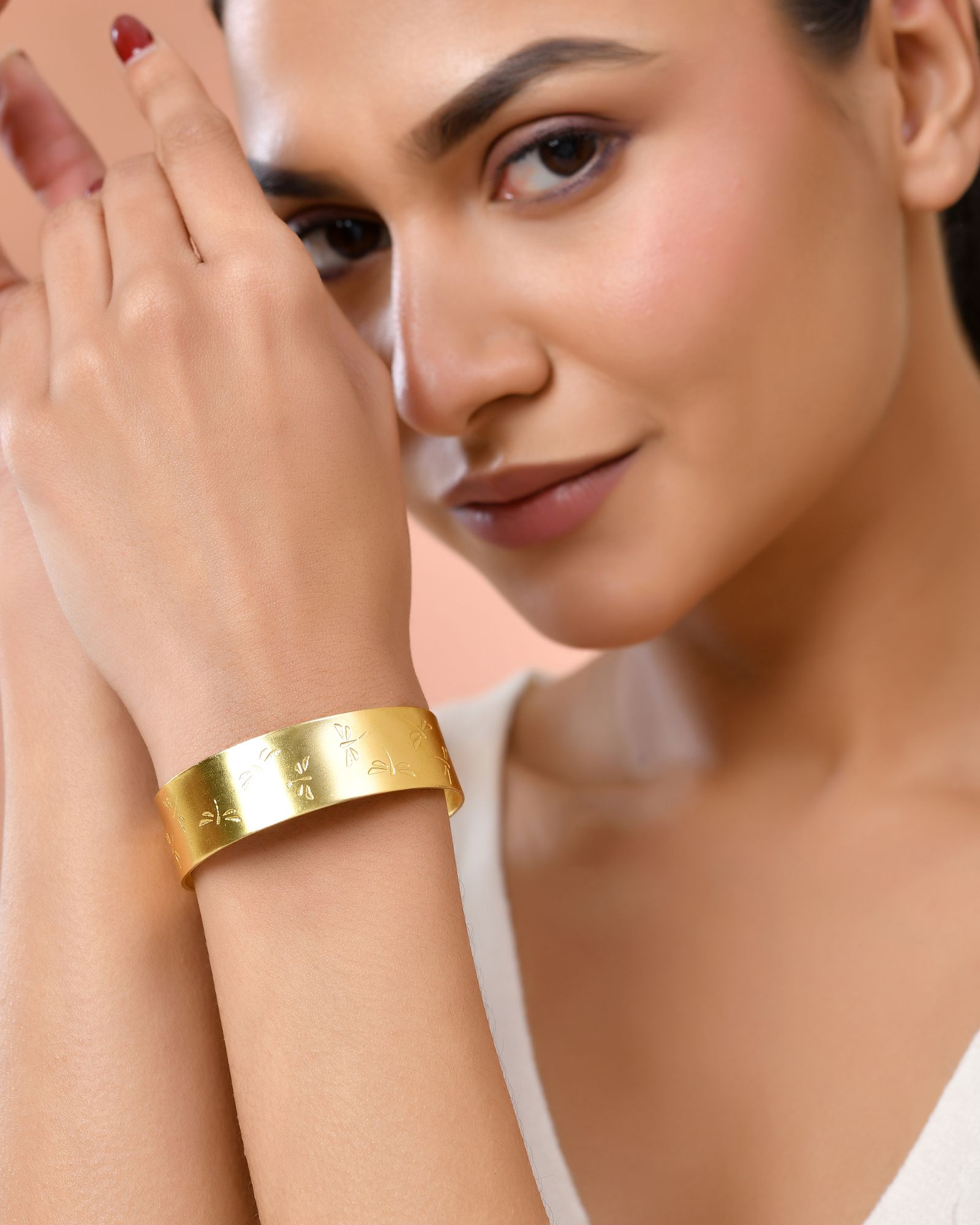 Jewels Nest Gold-Tone Anti- Tarnish Floral Engraved Wide Cuff Bangle For Women - Distacart