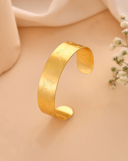 Jewels Nest Gold-Tone Anti- Tarnish Floral Engraved Wide Cuff Bangle For Women