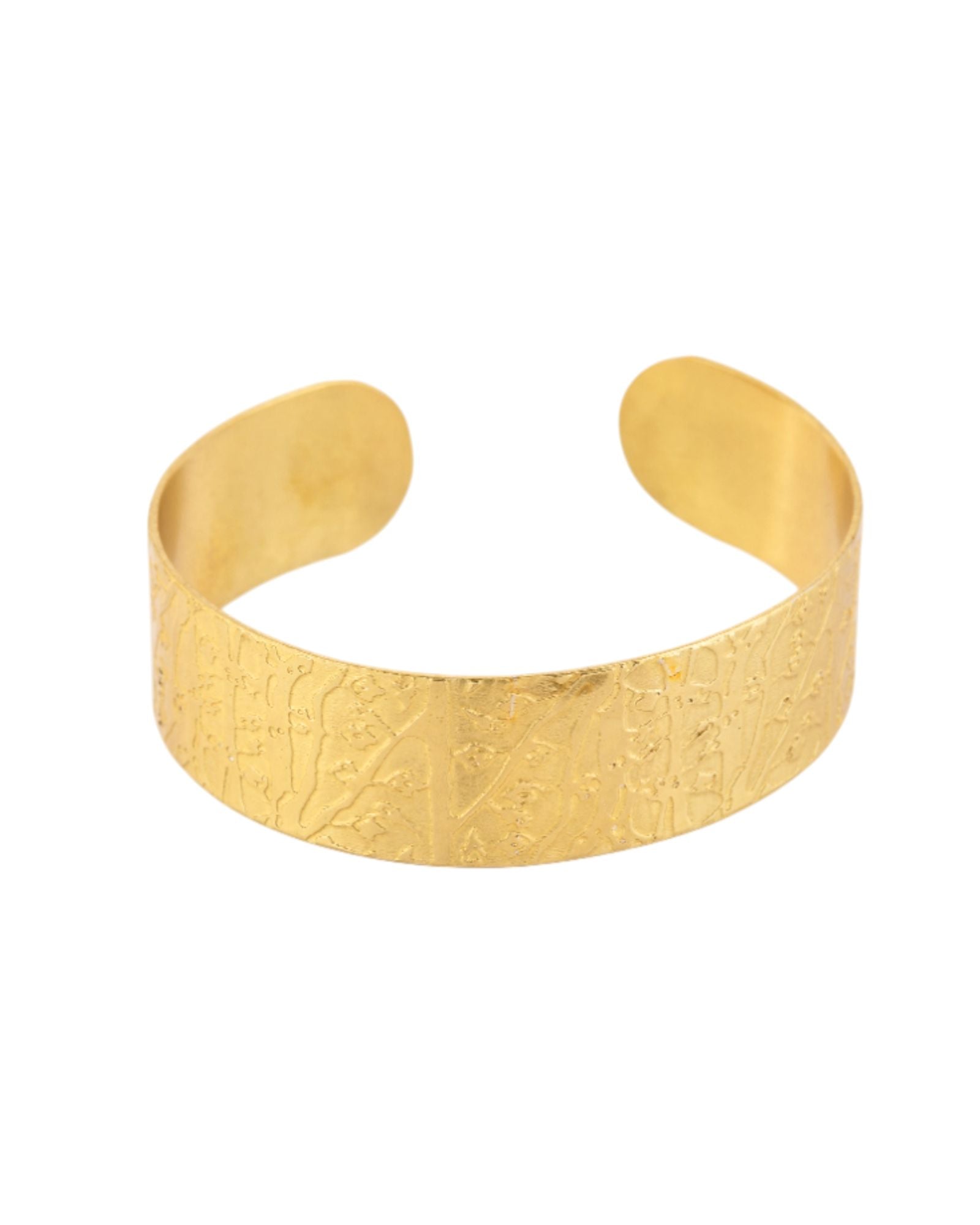 Jewels Nest Gold-Tone Anti- Tarnish Textured Wide Cuff Bangle For Women
