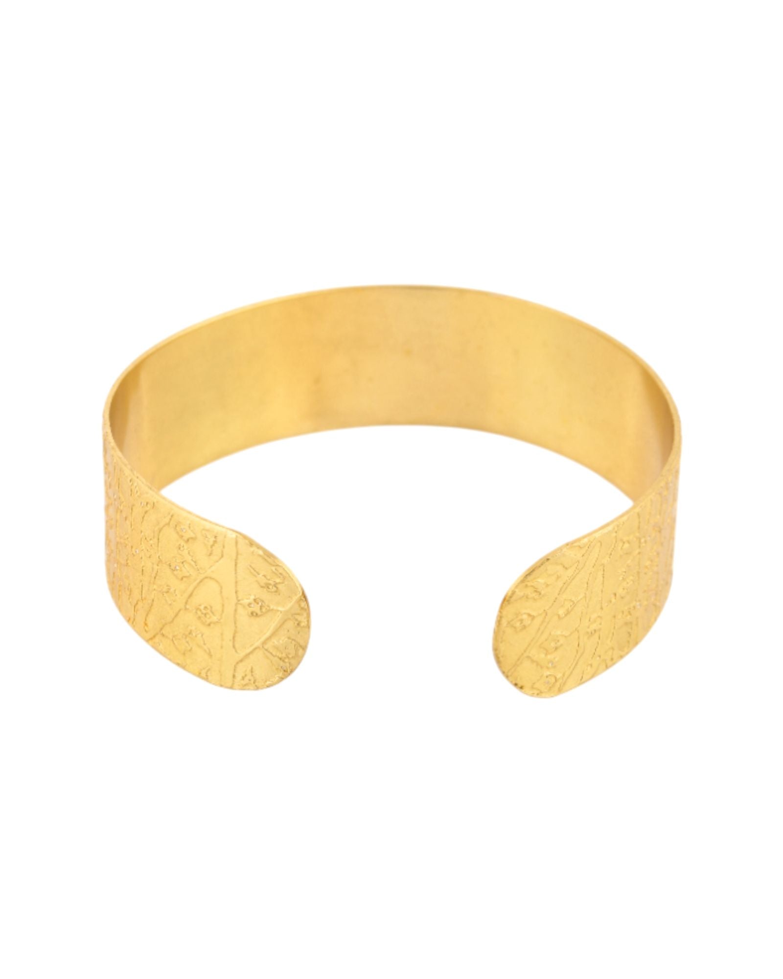 Jewels Nest Gold-Tone Anti- Tarnish Textured Wide Cuff Bangle For Women