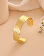 Jewels Nest Gold-Tone Anti- Tarnish Textured Wide Cuff Bangle For Women