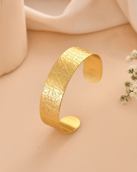 Jewels Nest Gold-Tone Anti- Tarnish Textured Wide Cuff Bangle For Women