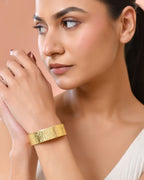 Jewels Nest Gold-Tone Anti- Tarnish Leaf Textured Wide Cuff Bangle For Women - Distacart