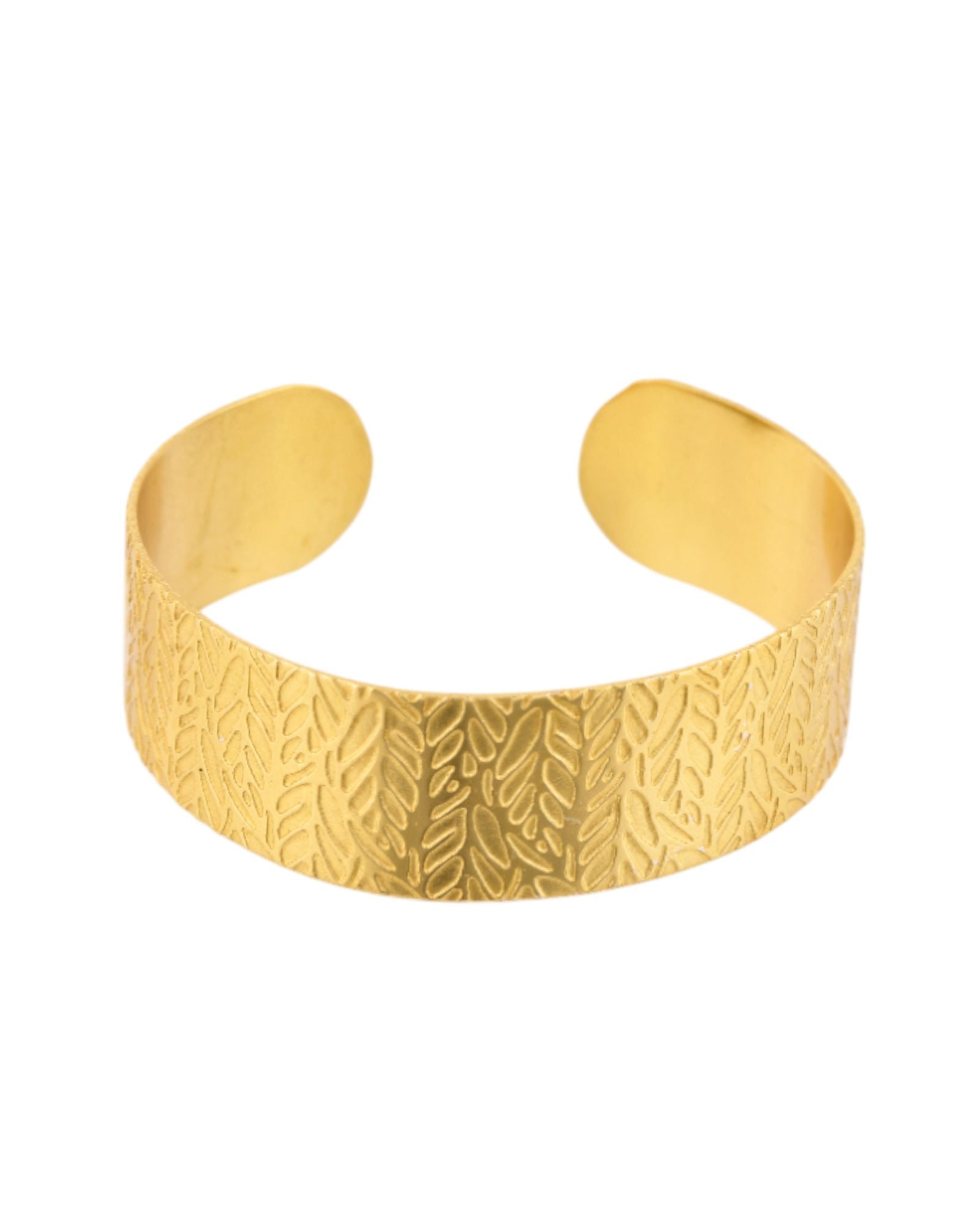 Jewels Nest Gold-Tone Anti- Tarnish Leaf Textured Wide Cuff Bangle For Women - Distacart