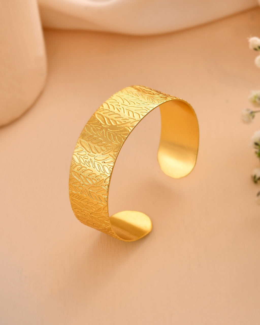 Jewels Nest Gold-Tone Anti- Tarnish Leaf Textured Wide Cuff Bangle For Women - Distacart