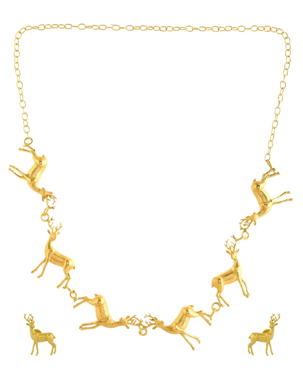Jewels Nest Gold-Tone Deer Motif Necklace & Stud Earrings Jewellery Set For Women