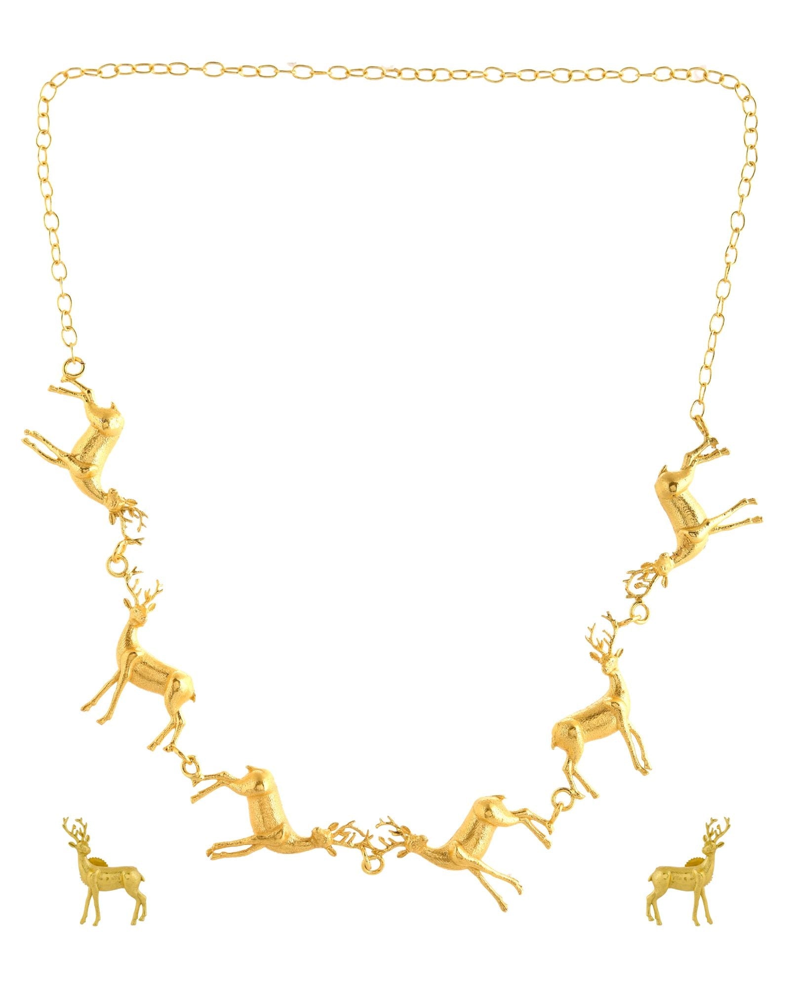 Jewels Nest Gold-Tone Deer Motif Necklace & Stud Earrings Jewellery Set For Women