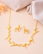 Jewels Nest Gold-Tone Deer Motif Necklace & Stud Earrings Jewellery Set For Women