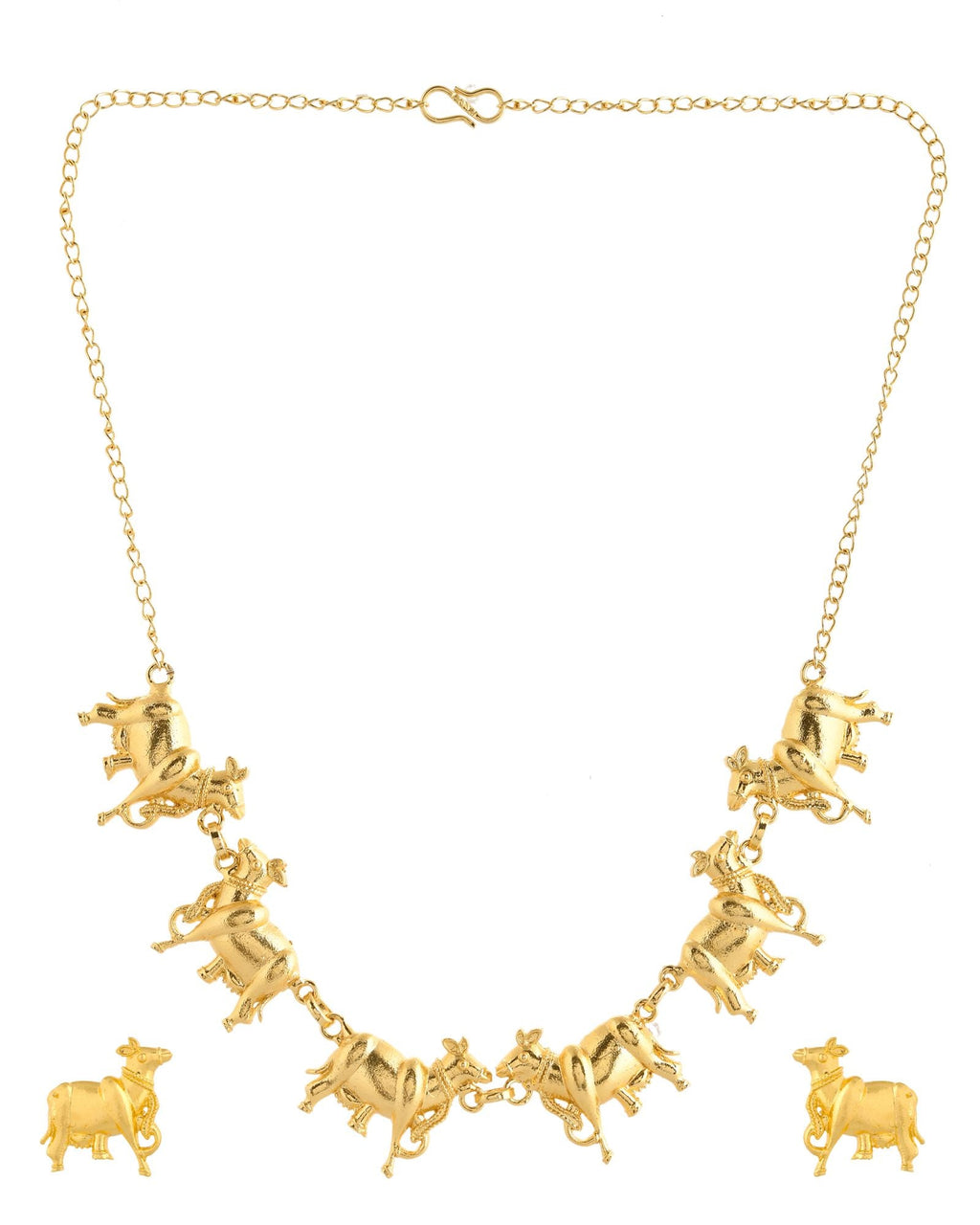 Jewels Nest Gold-Tone Elephant Motif Necklace & Stud Earrings Set For Women | Animal Theme Statement Jewellery