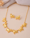 Jewels Nest Gold-Tone Elephant Motif Necklace & Stud Earrings Set For Women | Animal Theme Statement Jewellery