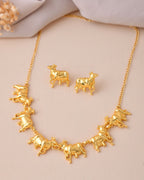 Jewels Nest Gold-Tone Elephant Motif Necklace & Stud Earrings Set For Women | Animal Theme Statement Jewellery