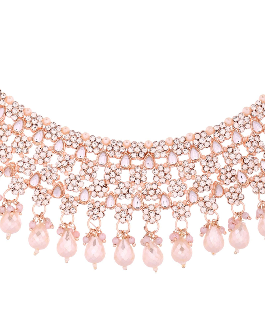 Jewels Nest Silver-Tone Pearl & Crystal Bridal Choker Necklace Set With Earrings And Maang Tikka