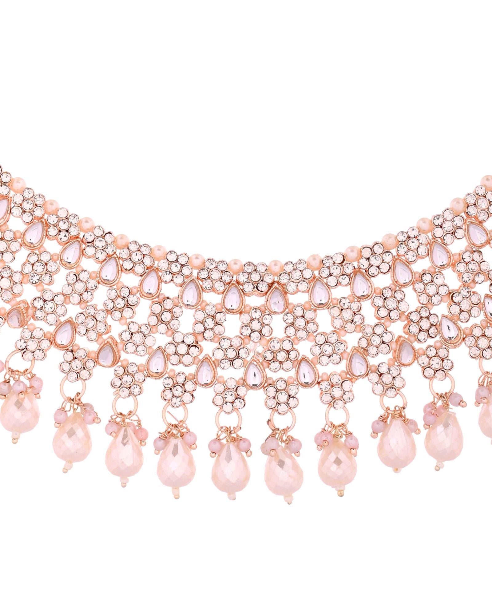 Jewels Nest Silver-Tone Pearl & Crystal Bridal Choker Necklace Set With Earrings And Maang Tikka