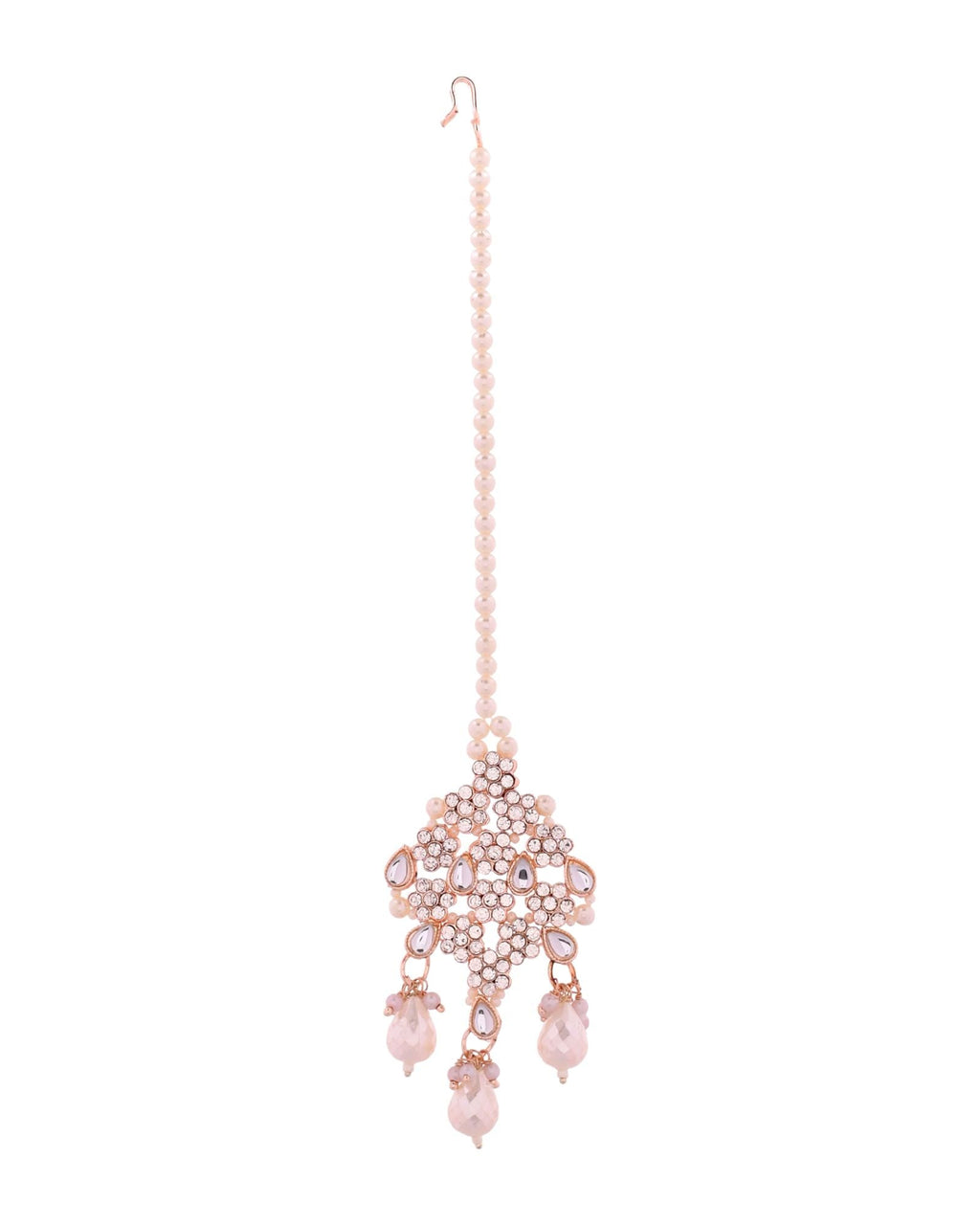 Jewels Nest Silver-Tone Pearl & Crystal Bridal Choker Necklace Set With Earrings And Maang Tikka