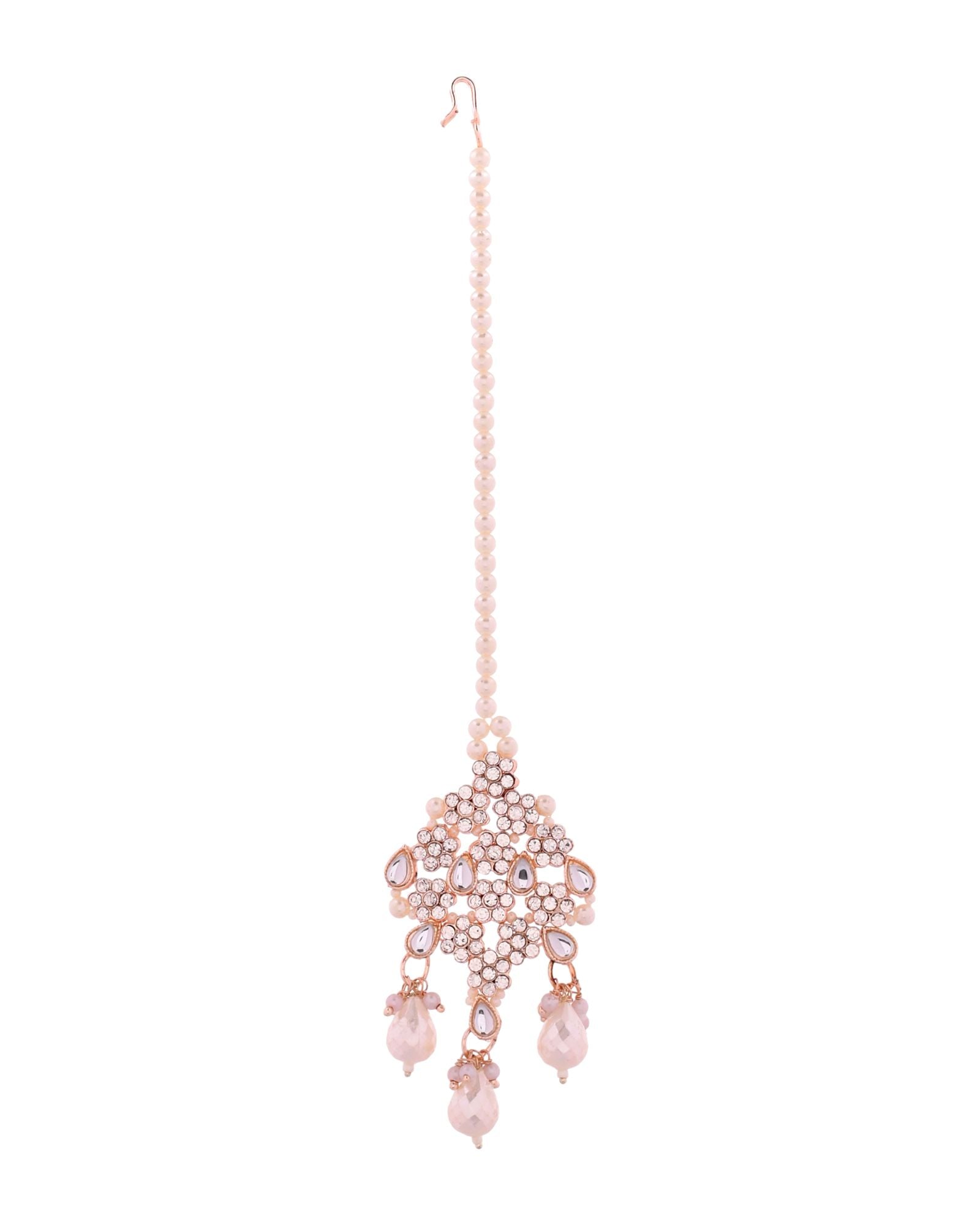 Jewels Nest Silver-Tone Pearl & Crystal Bridal Choker Necklace Set With Earrings And Maang Tikka