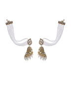 Jewels Nest Grand Traditional Gold and Pearl Jhumka Earrings with Kundan and Layered Pearl Strings - Distacart