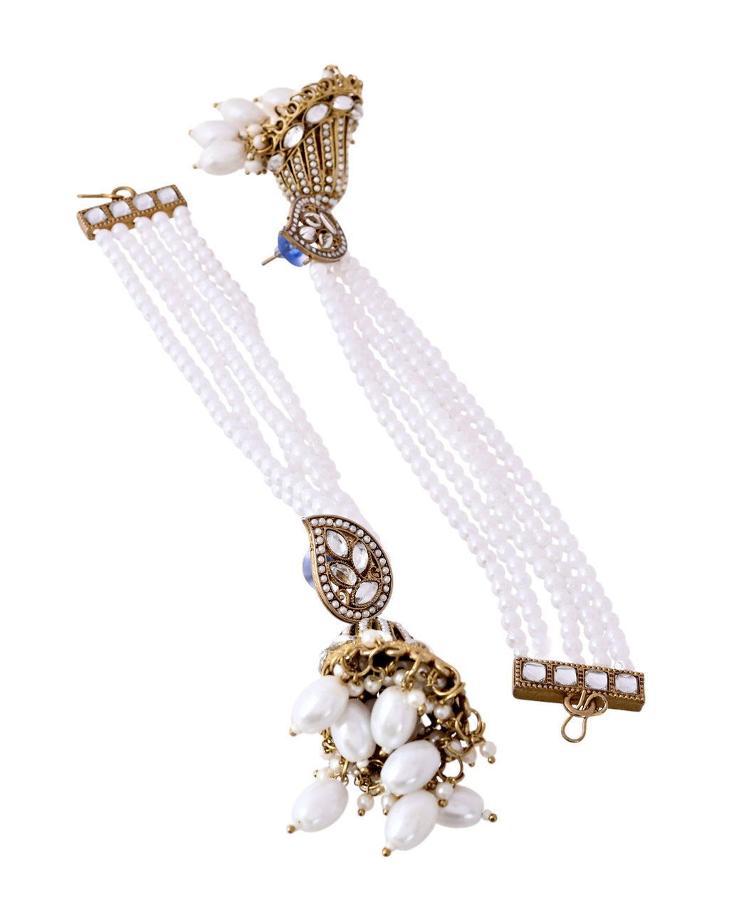 Jewels Nest Grand Traditional Gold and Pearl Jhumka Earrings with Kundan and Layered Pearl Strings - Distacart