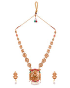 Jewels Nest Gold-Tone Lakshmi Temple Long Necklace Set With Earrings