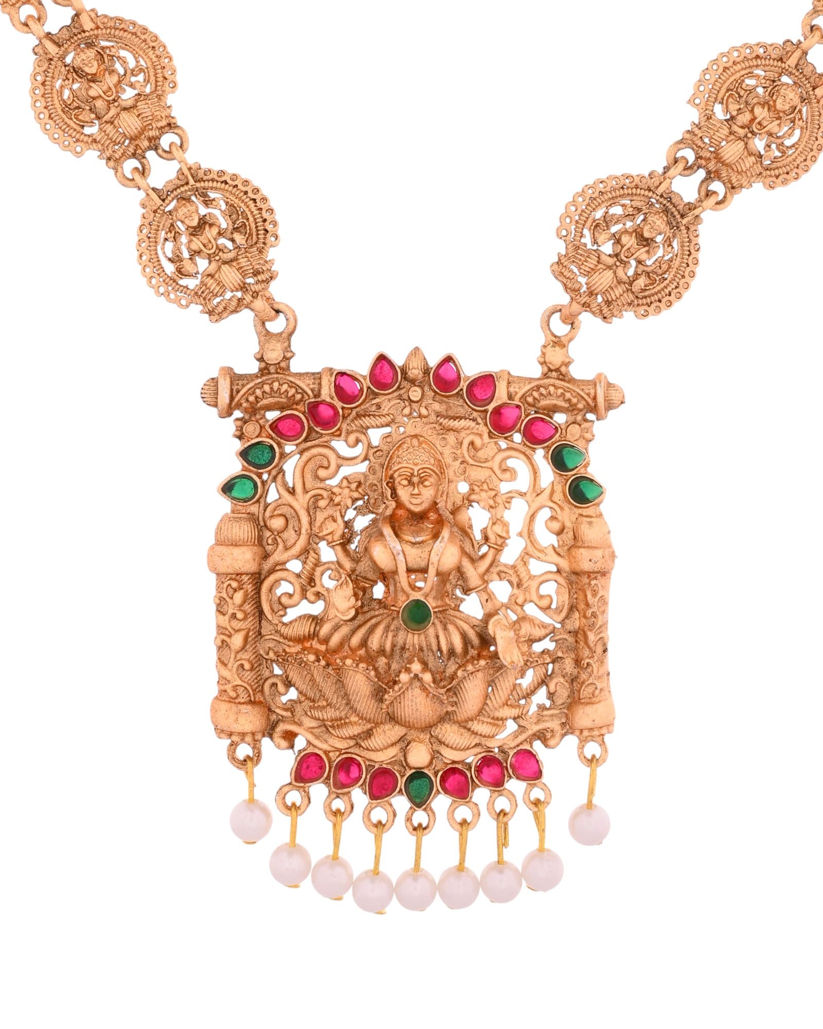 Jewels Nest Gold-Tone Lakshmi Temple Long Necklace Set With Earrings