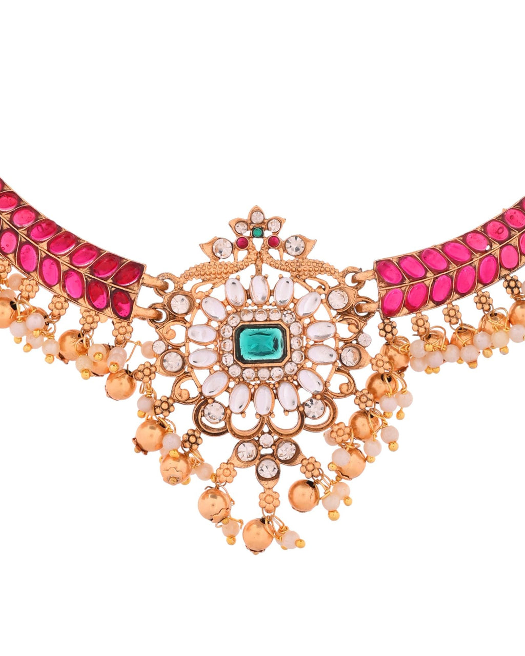Jewels Nest Gold-Tone Kundan Choker Necklace Set With Red Stones & Pearl Drops