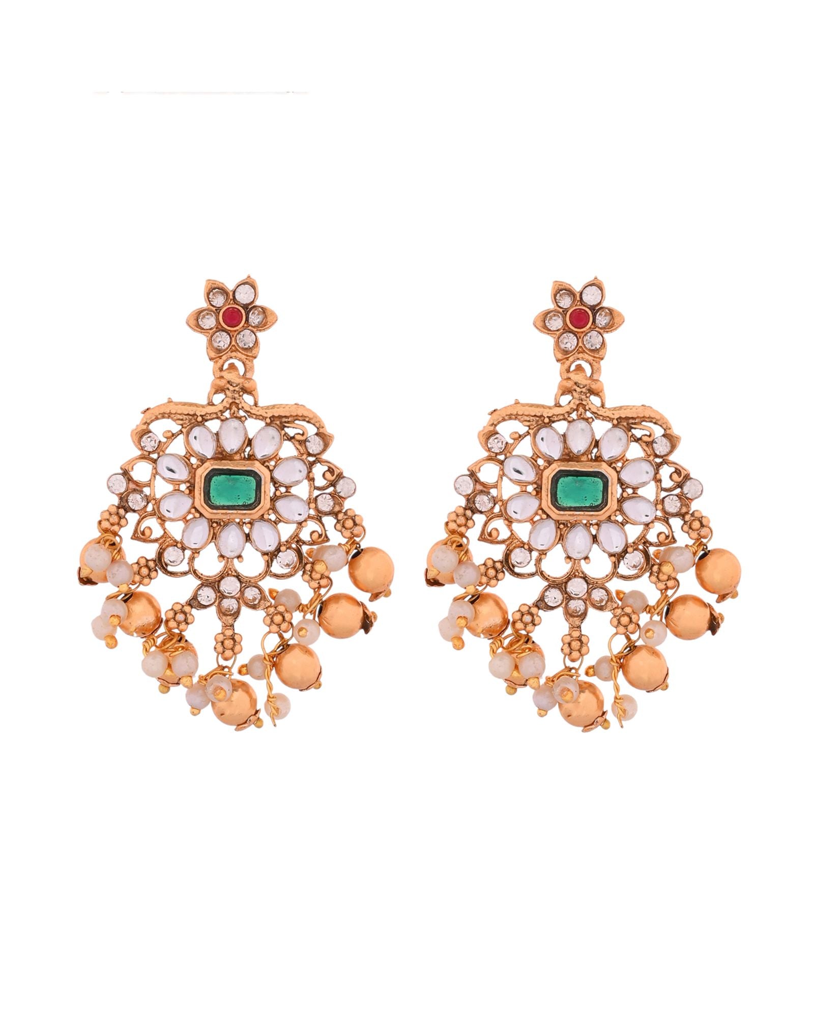 Jewels Nest Gold-Tone Kundan Choker Necklace Set With Red Stones & Pearl Drops