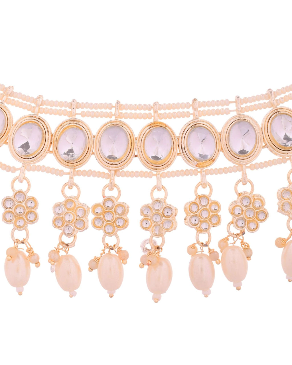 Jewels Nest Gold-Tone Kundan Choker Necklace Set With Pearl Drops & Maang Tikka