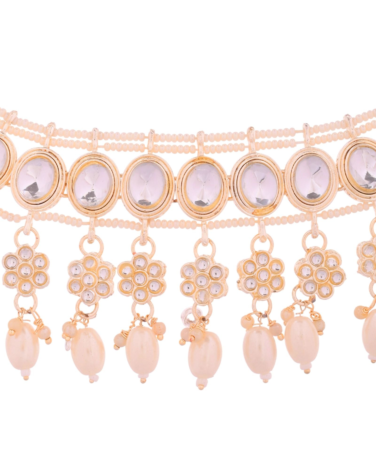 Jewels Nest Gold-Tone Kundan Choker Necklace Set With Pearl Drops & Maang Tikka