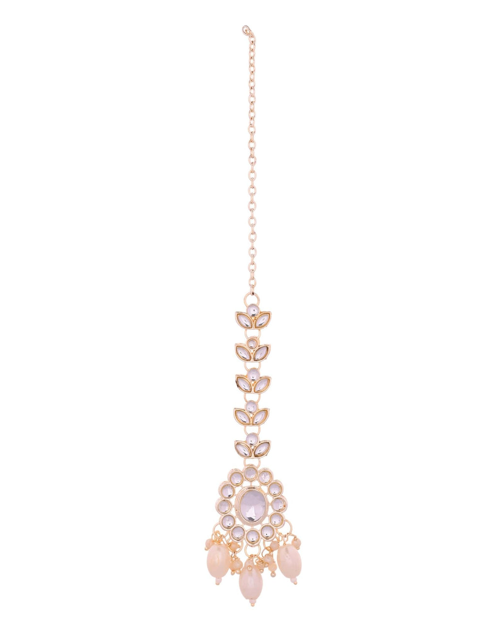 Jewels Nest Gold-Tone Kundan Choker Necklace Set With Pearl Drops & Maang Tikka
