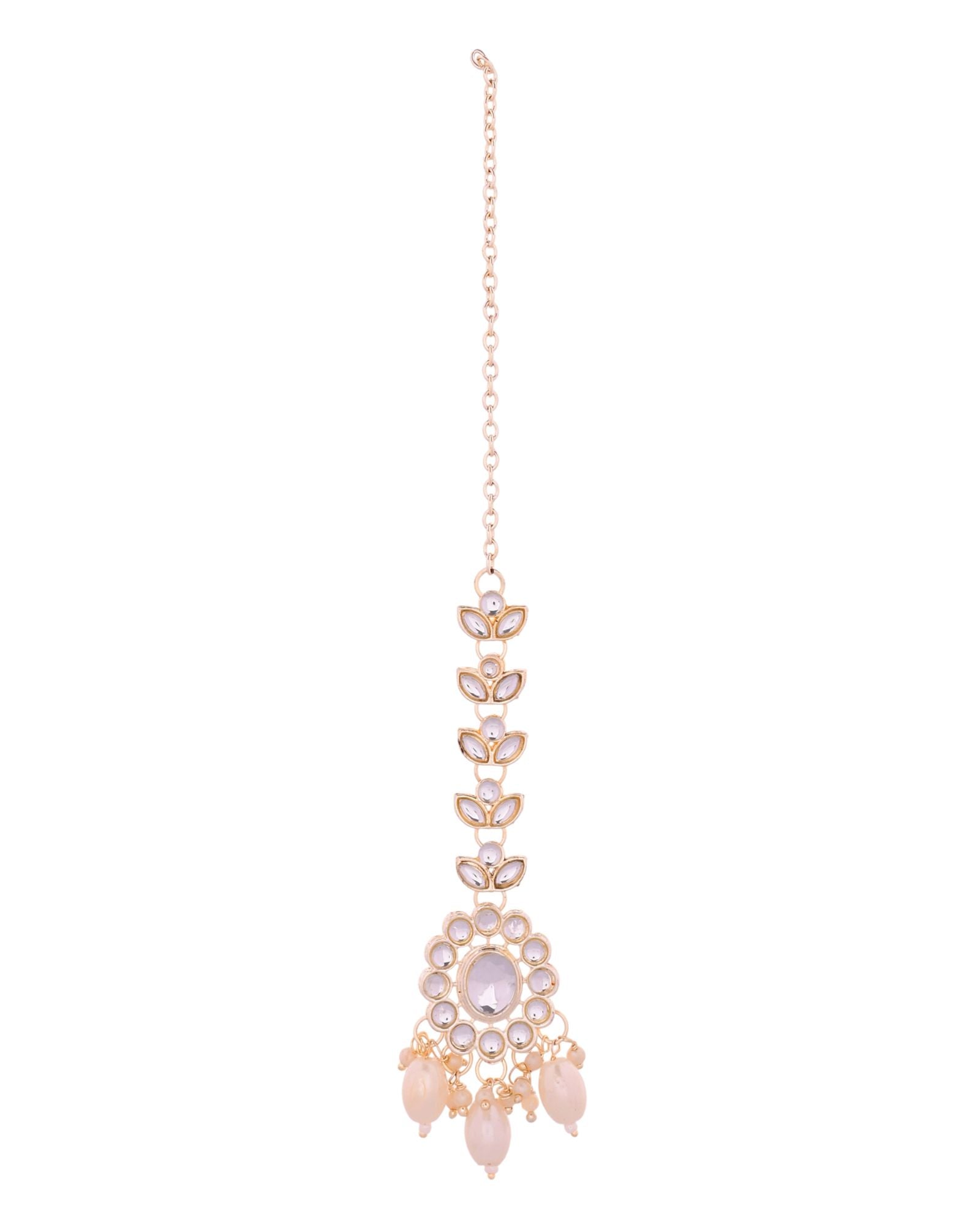 Jewels Nest Gold-Tone Kundan Choker Necklace Set With Pearl Drops & Maang Tikka