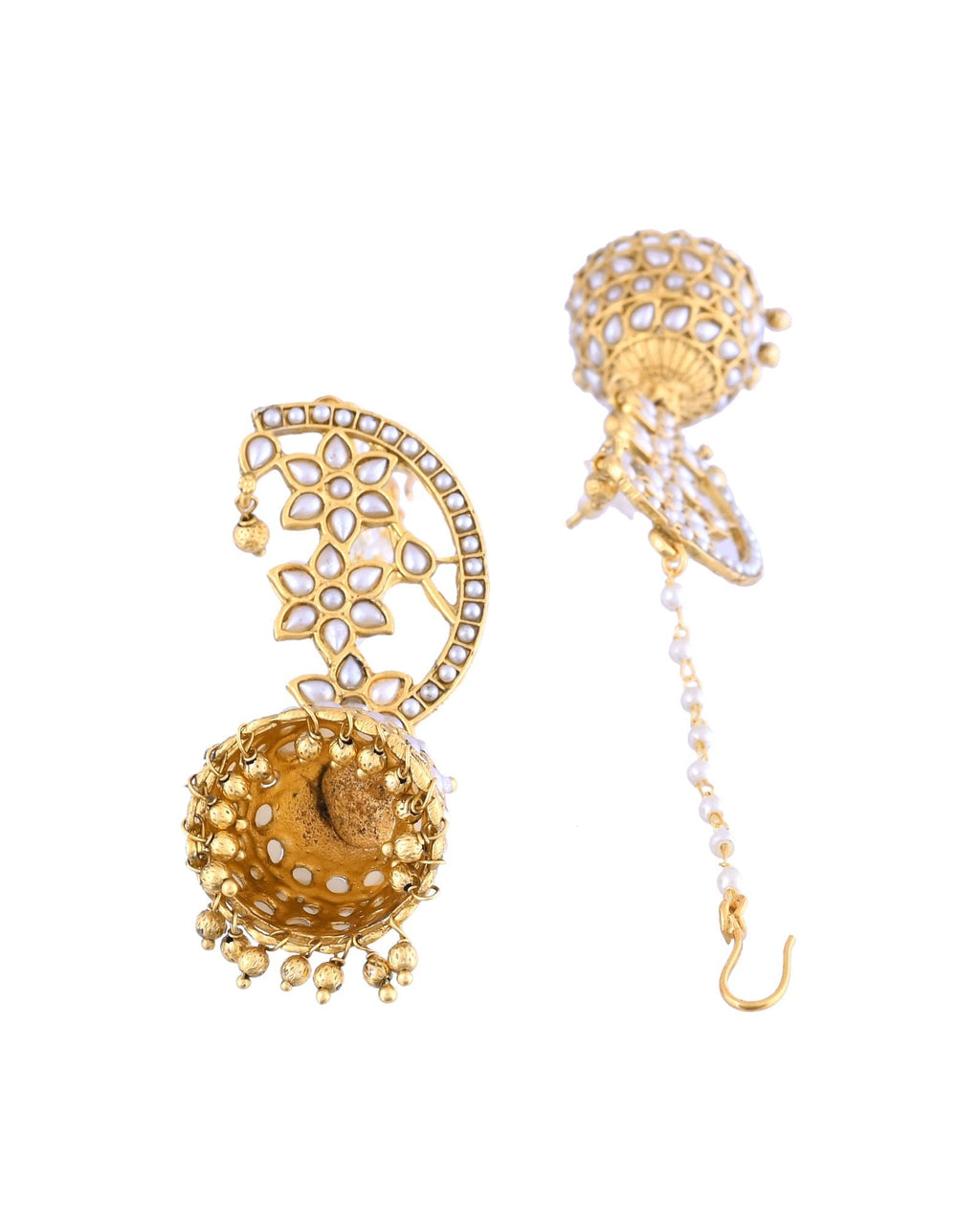 Jewels Nest Gold-Tone Kundan Ear Cuff Jhumka Earrings With Pearl Chain - Distacart