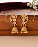 Jewels Nest Gold-Tone Kundan Ear Cuff Jhumka Earrings With Pearl Chain - Distacart