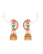 Jewels Nest Gold-Tone Kundan Floral Ear Cuff Jhumka Earrings With Pearl Chain - Distacart
