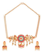 Jewels Nest Gold-Tone Kundan Peacock Pendant Necklace With Jhumka Earrings