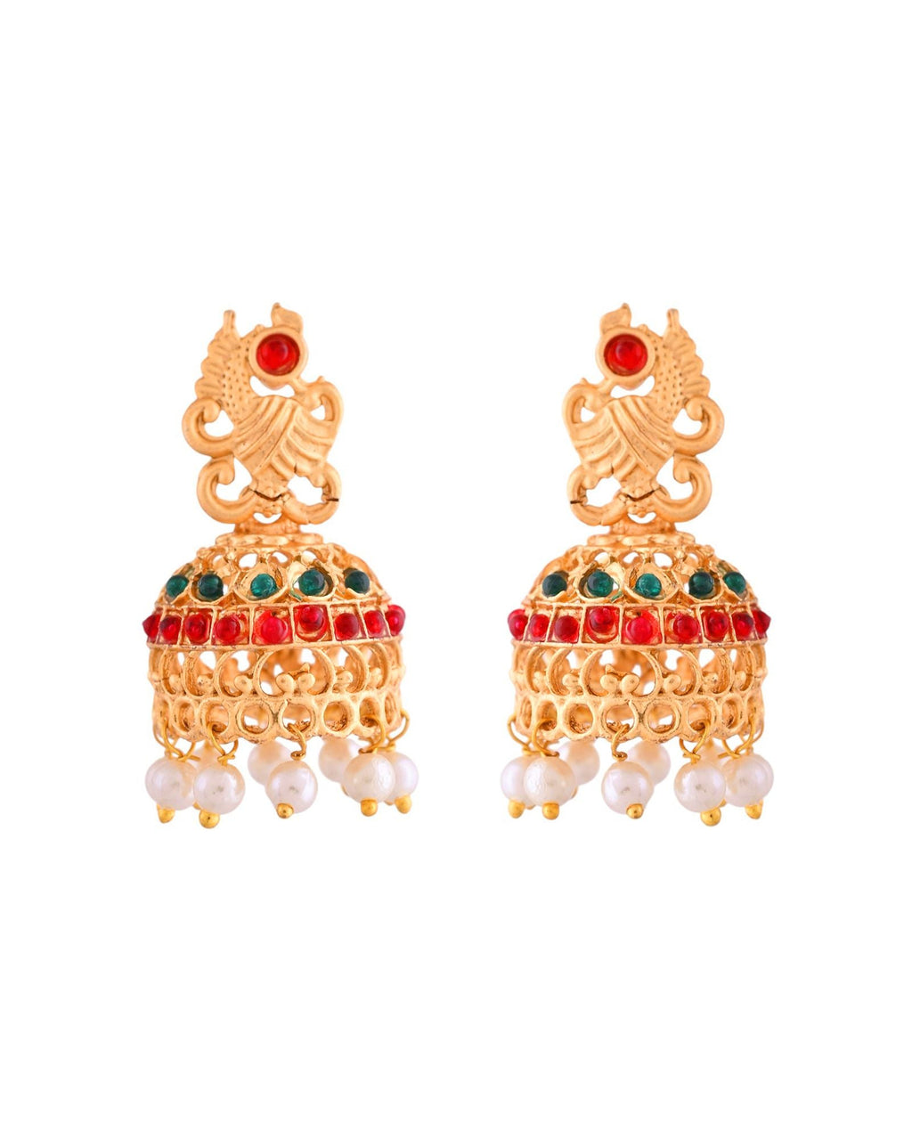 Jewels Nest Gold-Tone Kundan Peacock Pendant Necklace With Jhumka Earrings