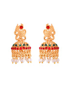 Jewels Nest Gold-Tone Kundan Peacock Pendant Necklace With Jhumka Earrings