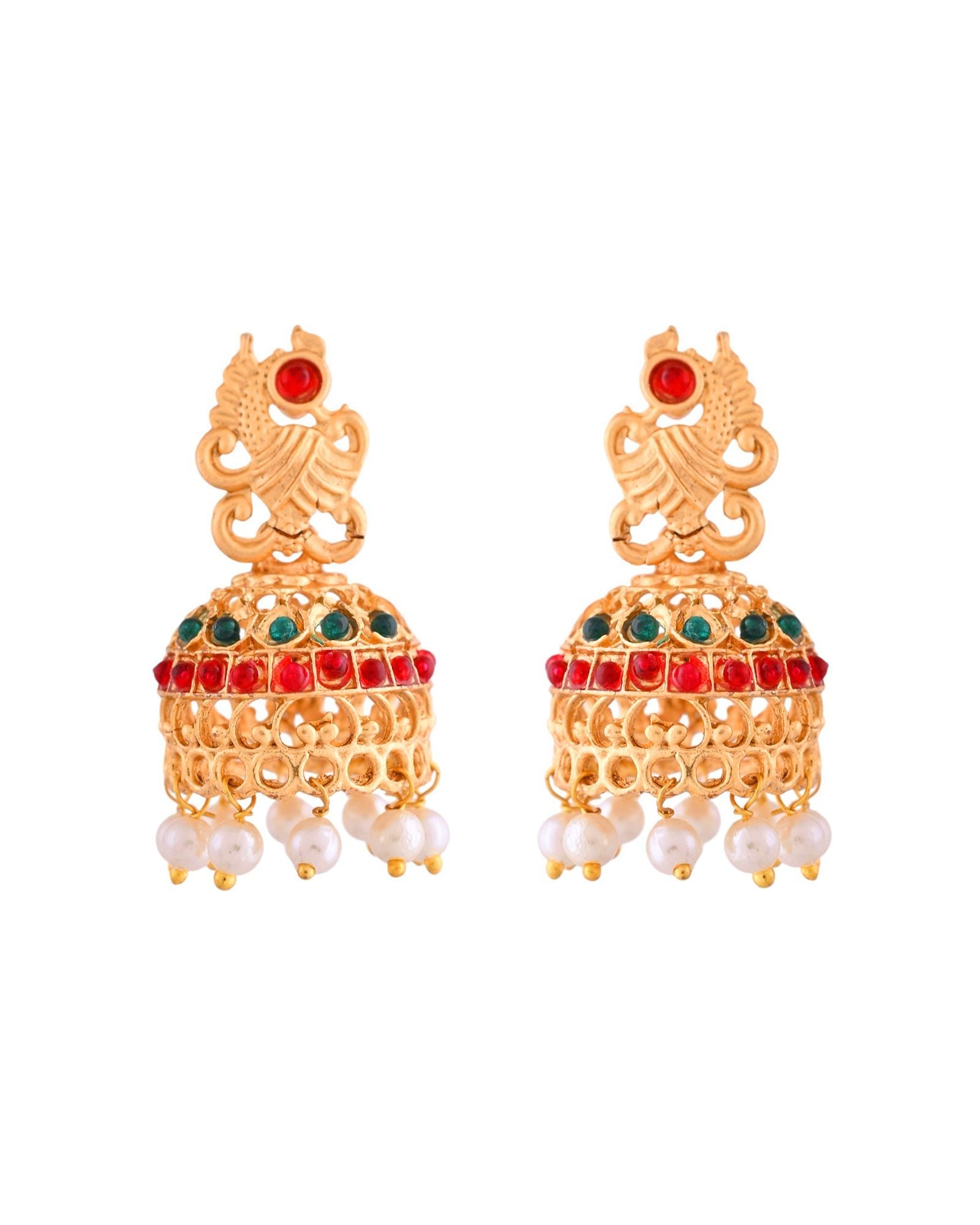 Jewels Nest Gold-Tone Kundan Peacock Pendant Necklace With Jhumka Earrings