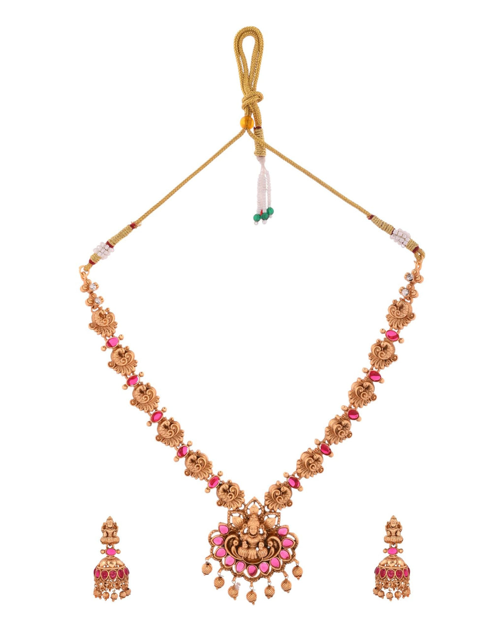 Jewels Nest Gold-Tone Temple Lakshmi Pendant Necklace With Jhumka Earrings