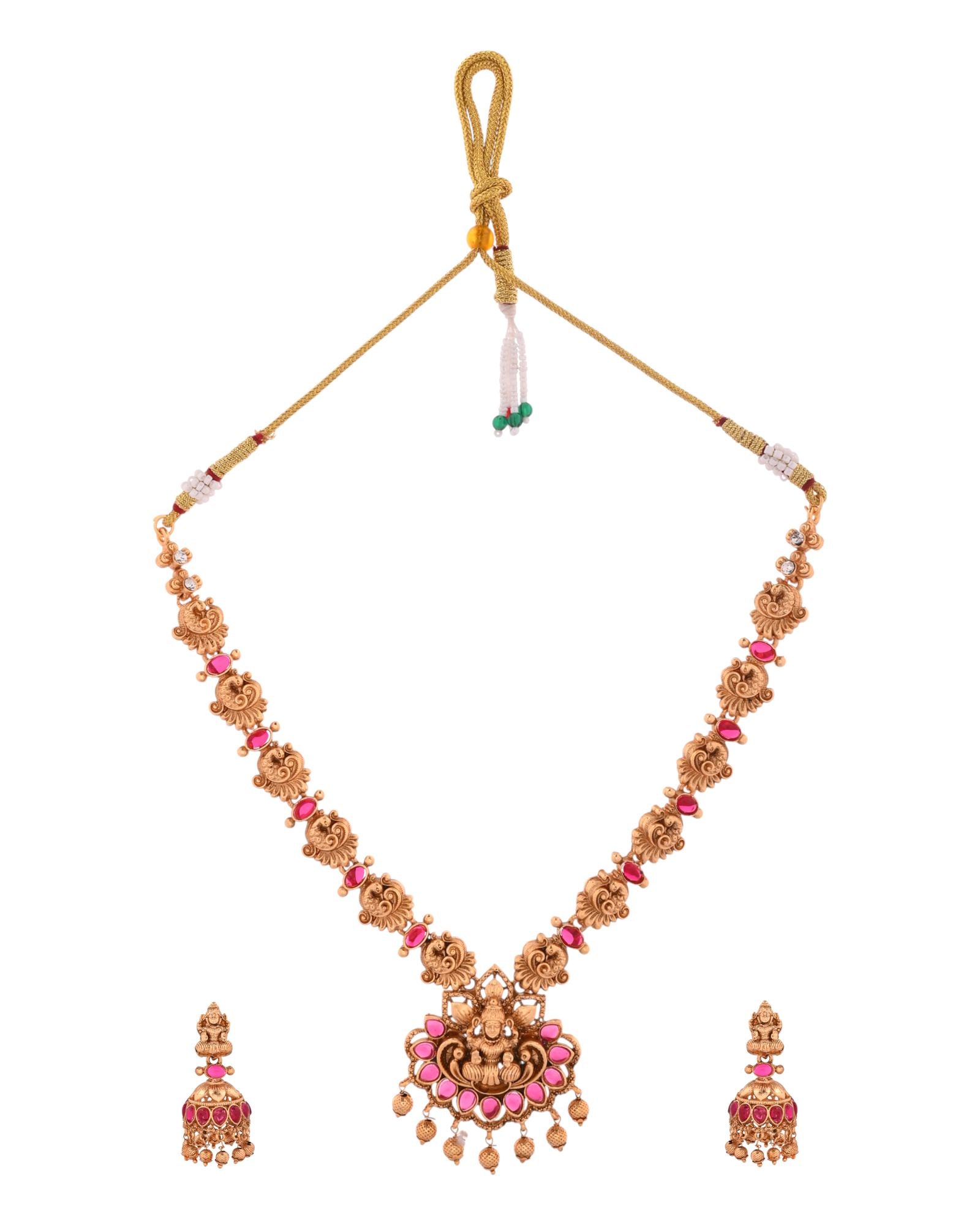 Jewels Nest Gold-Tone Temple Lakshmi Pendant Necklace With Jhumka Earrings