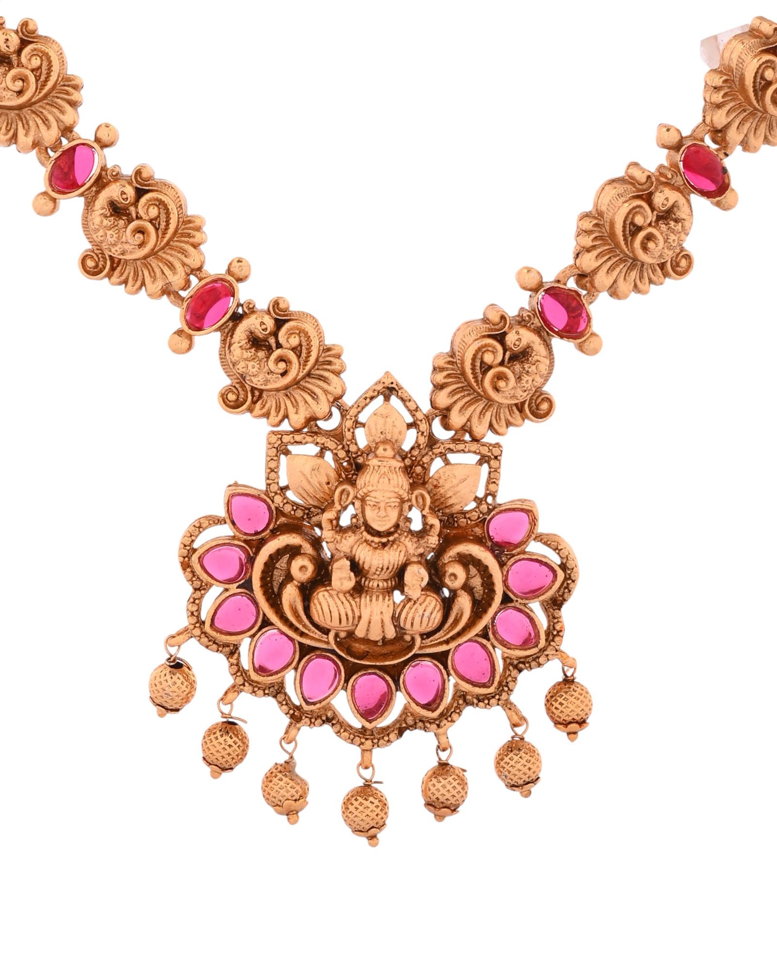 Jewels Nest Gold-Tone Temple Lakshmi Pendant Necklace With Jhumka Earrings
