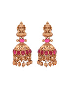 Jewels Nest Gold-Tone Temple Lakshmi Pendant Necklace With Jhumka Earrings