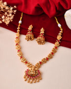Jewels Nest Gold-Tone Temple Lakshmi Pendant Necklace With Jhumka Earrings