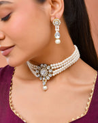 Jewels Nest Gold-Tone Pearl Choker Necklace With Stone Pendant And Earrings