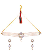 Jewels Nest Gold-Tone Pearl Choker Necklace With Stone Pendant And Earrings