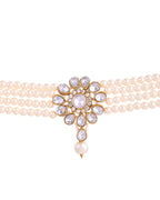 Jewels Nest Gold-Tone Pearl Choker Necklace With Stone Pendant And Earrings